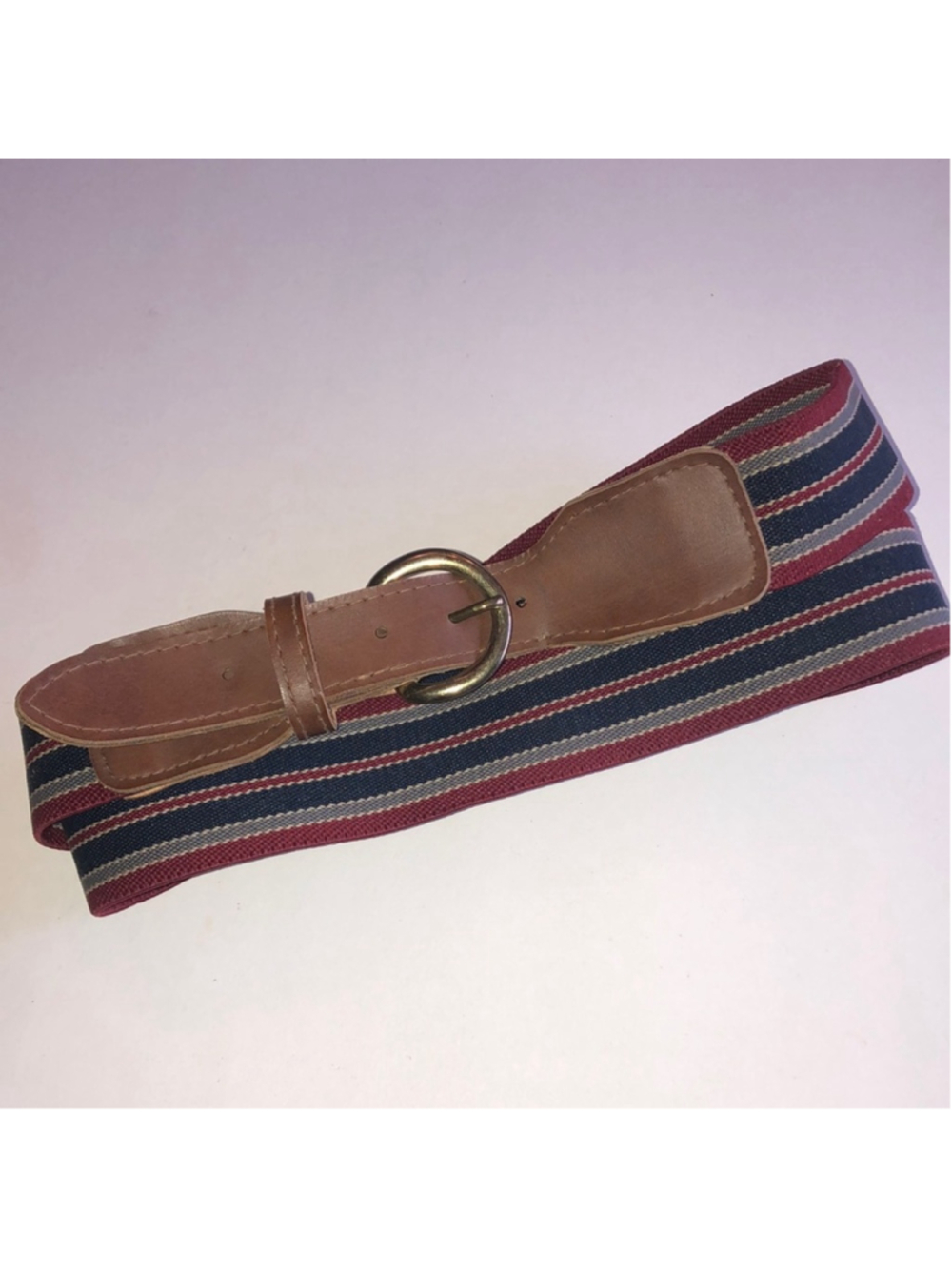 Striped Canvas Belt with Leather Accents - Red, Navy, Cream